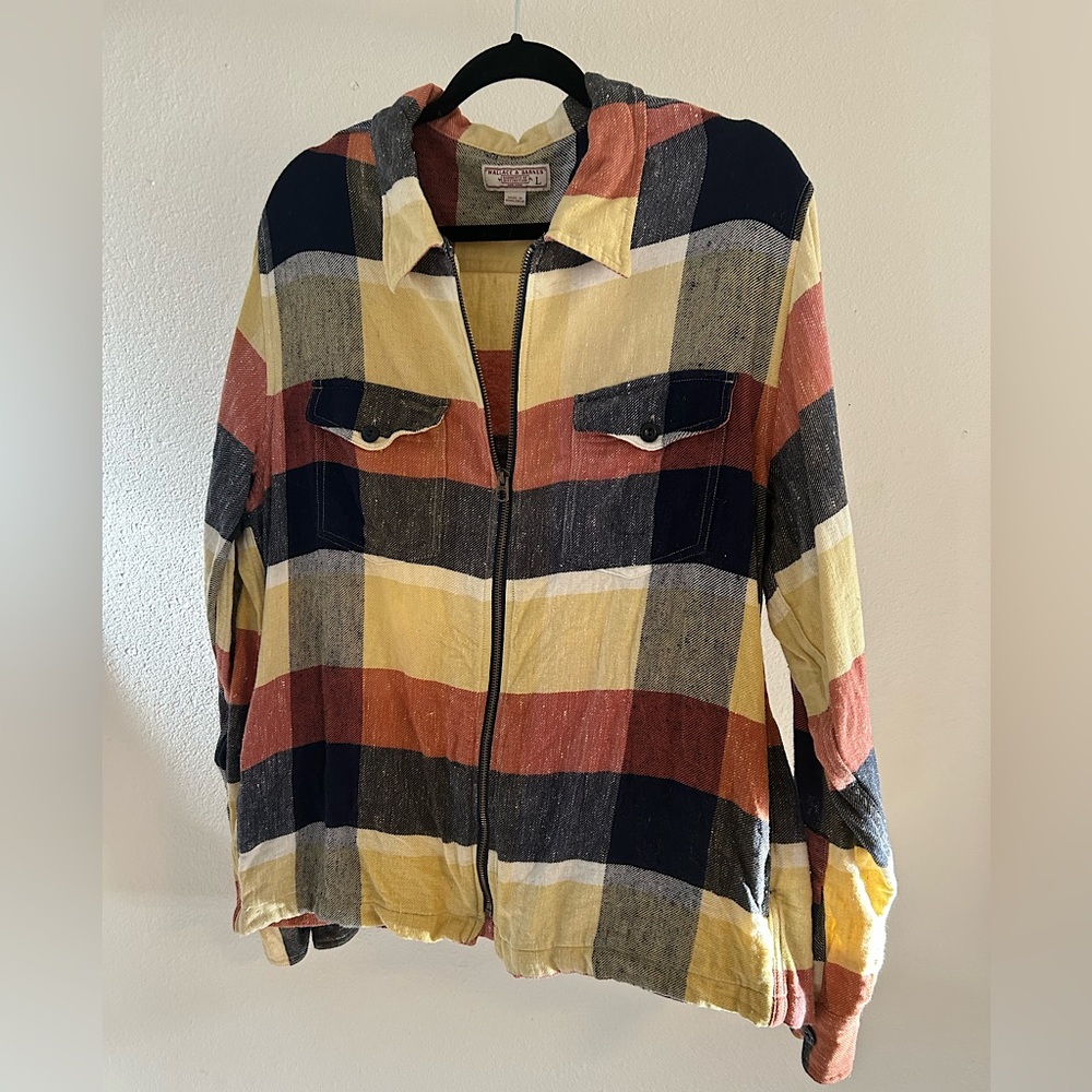 Wallace & Barnes J. Crew zip front twill work shirt plaid size large